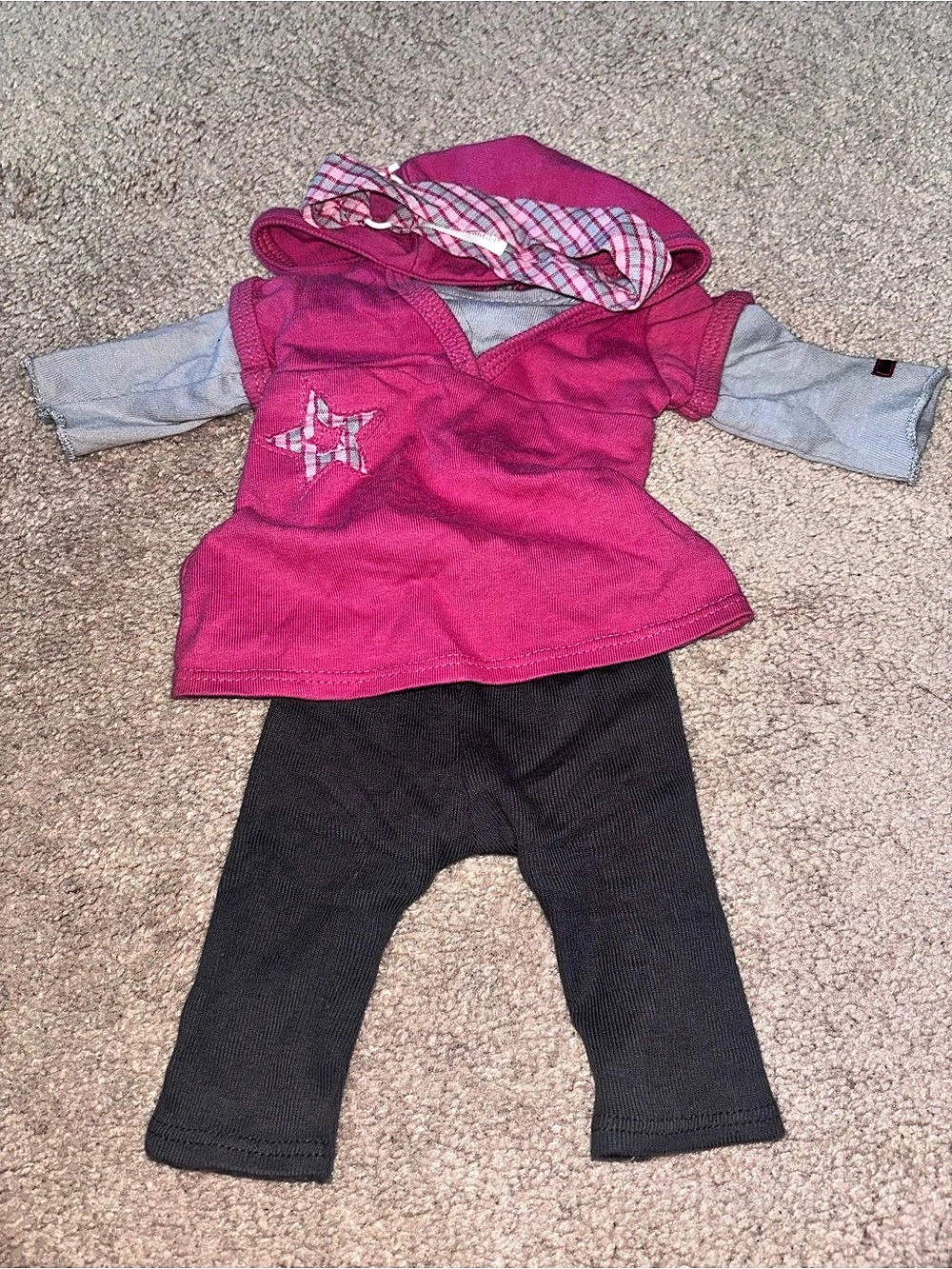 American Girl Doll Star Hoodie Outfit Pink Plaid Matching Set